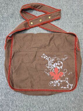 Athletic Works Brown Canvas Messenger Bag Crossbody Floral Lining Boho